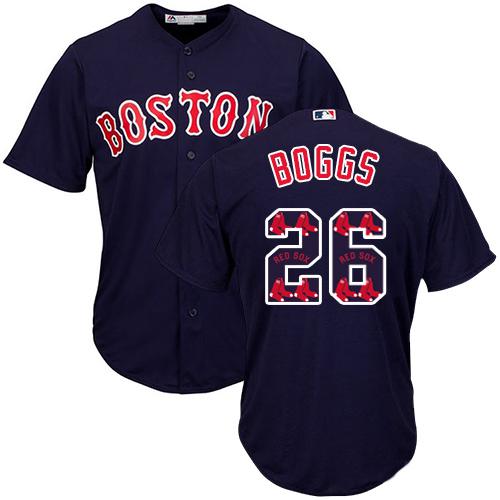 Red Sox #26 Wade Boggs Navy Blue Team Logo Fashion Stitched MLB Jersey - Click Image to Close